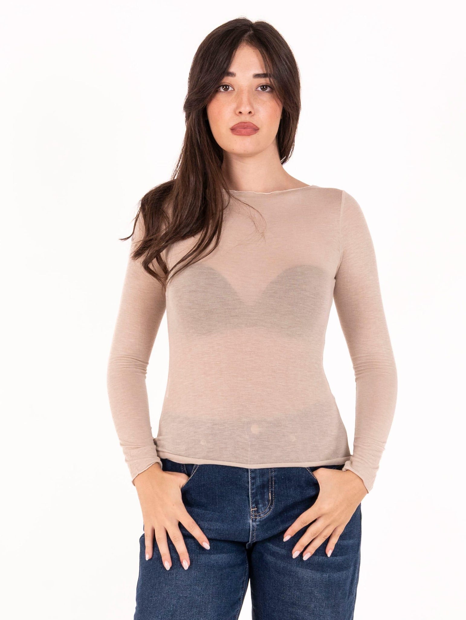 Girocollo White Wise Misto Cachemire Extrafine Panna WW20180103 White Wise