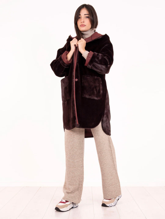 Giacca Eco Pelliccia Leon e Loulou Melanzana