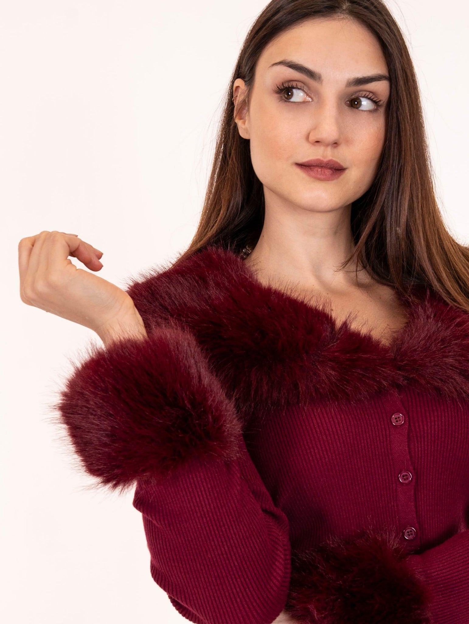 Mini Cardigan No Secret con Ecopelliccia Ciliegia 253NS069CILI NoSecrets