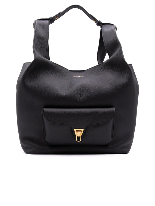 Maxi Borsa  Coccinelle Doppiomanico in Pelle Martellata Nero