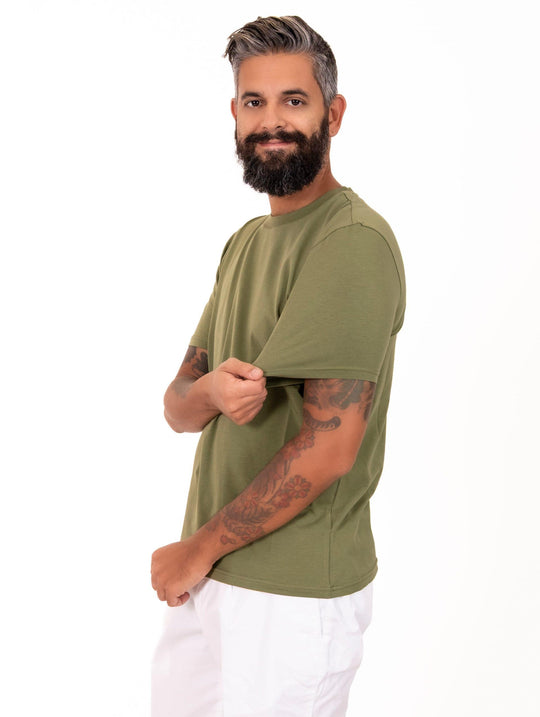 T-Shirt Alpha Studio aus Stretch-Baumwolle Militärgrün