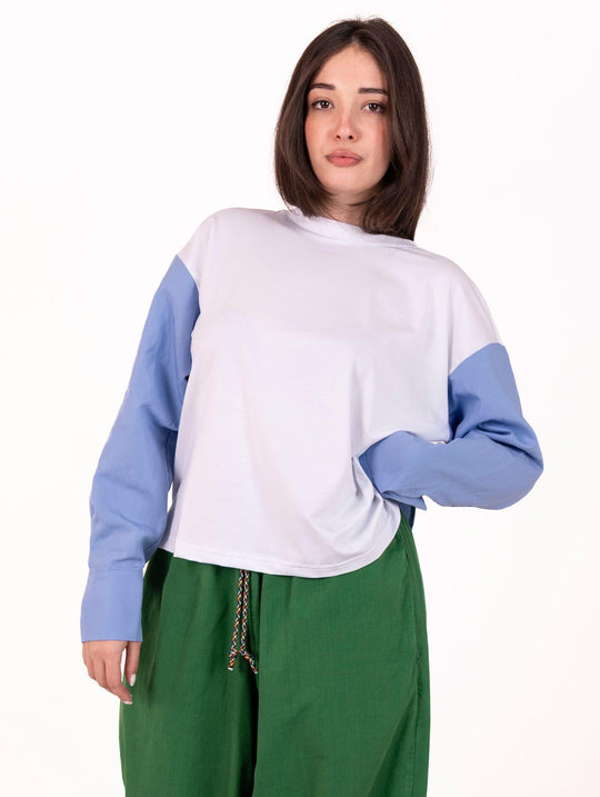 T-shirt White Sand in Cotone Bianca e Celeste