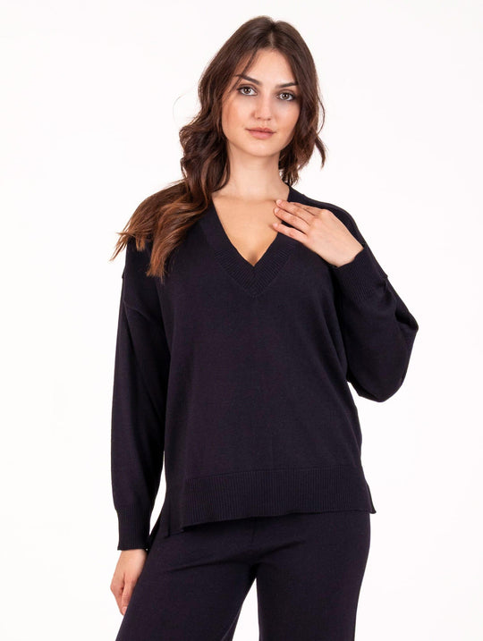 Maglia V Daniele Fiesoli in Lana Merinos Extrafine Notte