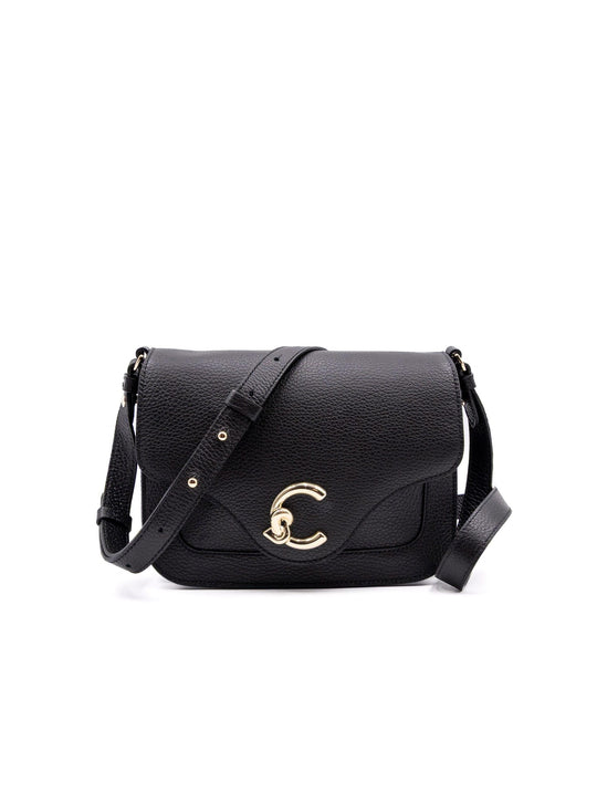 C-Me Small Coccinelle Bag in Black Hammered Leather