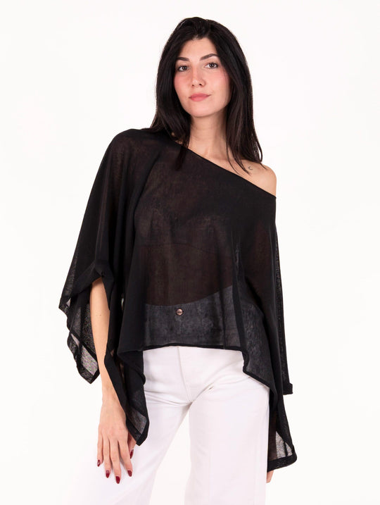 Poncho Alpha Studio in Maglia di Cotone Nero