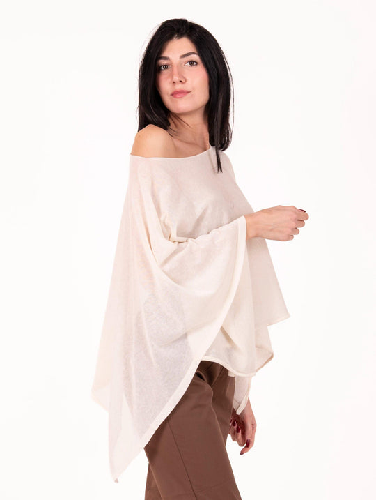 Poncho Alpha Studio in Maglia di Cotone Latte