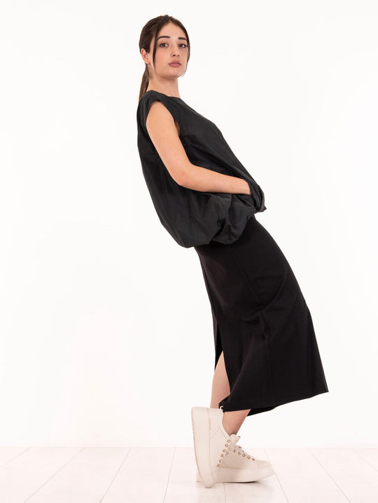 Abito Asimmetrico Meimeij Jersey e Nylon Nero