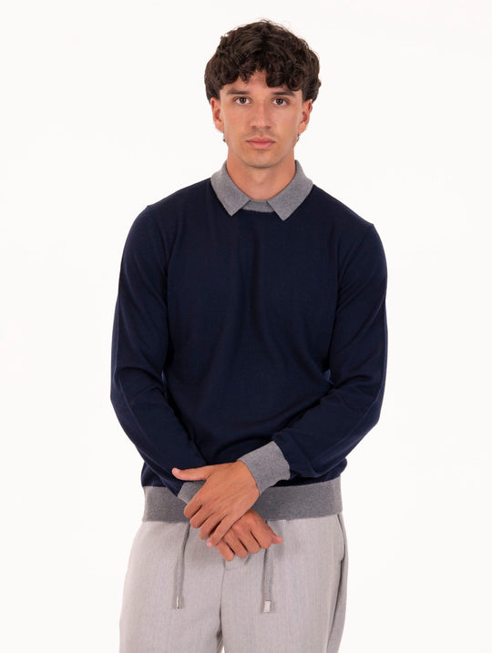 Eleventy Milano Platinum Sweater in Blue and Gray Wool