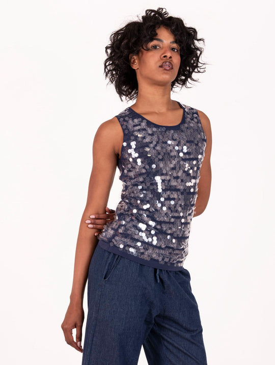 Top mit Pailletten White Wise aus Viskose Blau