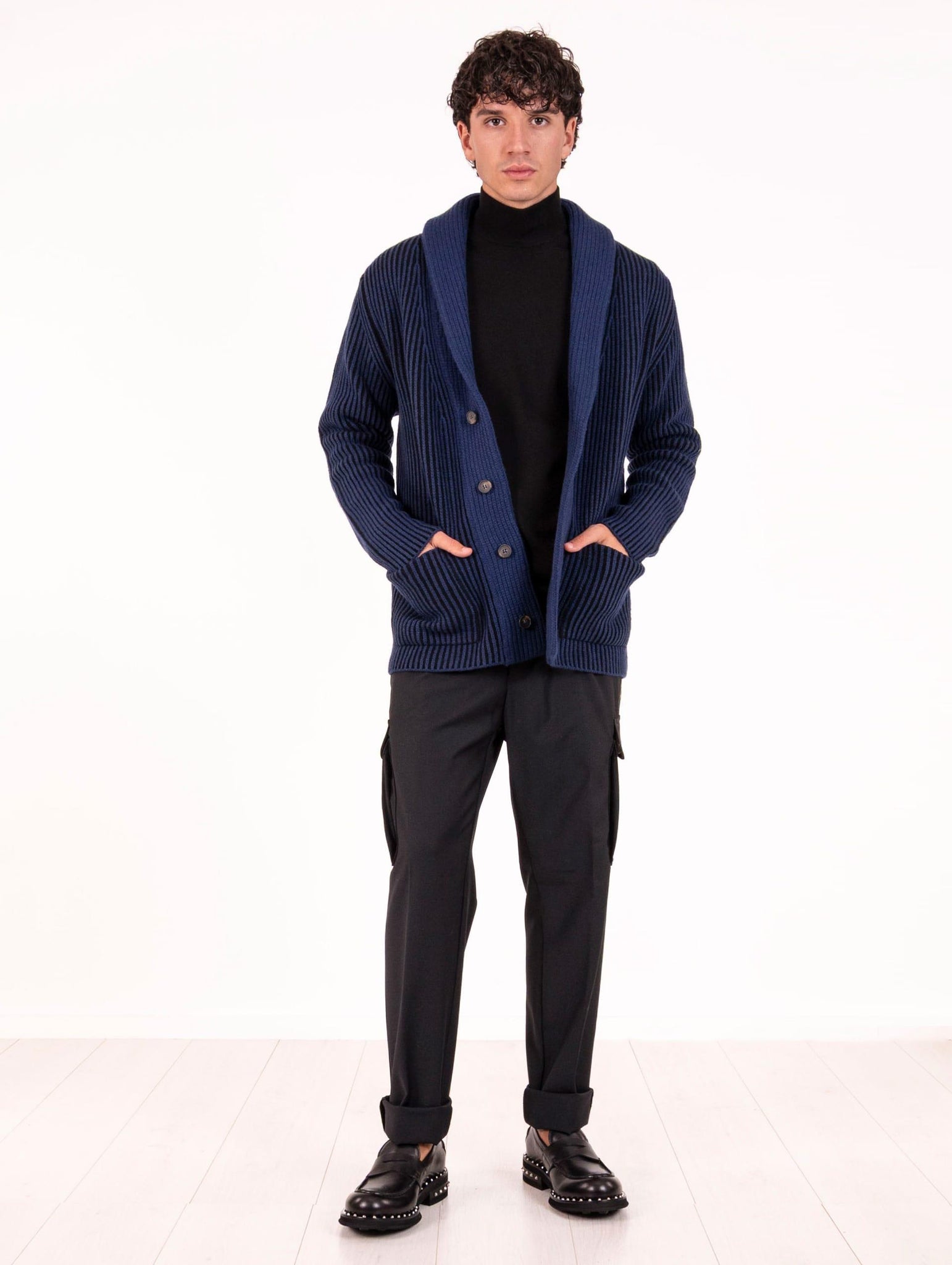 Cardigan Zanieri in Lambswool e Cashmere Navy e Nero CG-CAU-3536-B0007 Zanieri