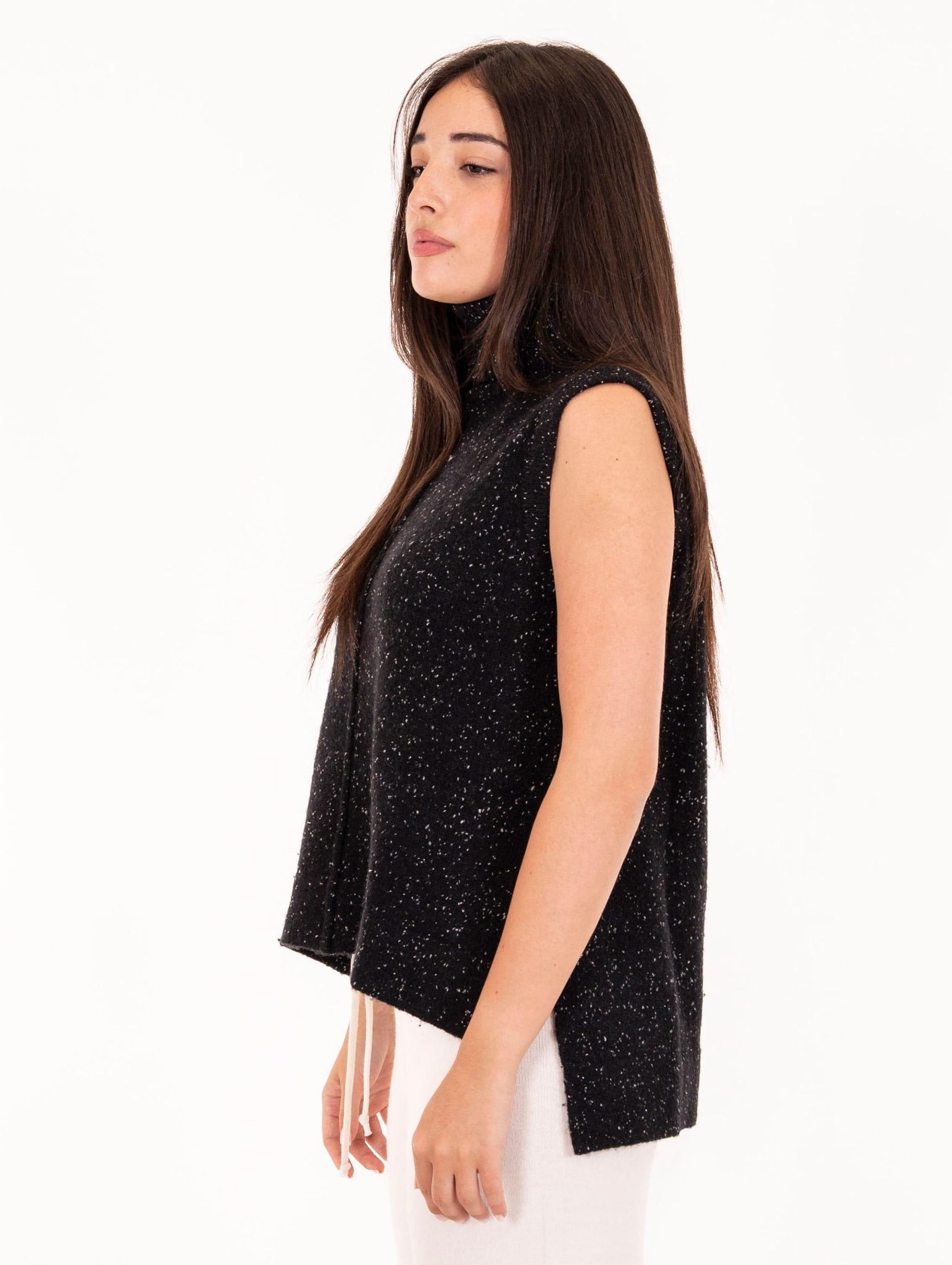 Gilet Alessia santi in Lana Melange Nero e Grigio SD53030S3000 Alessia Santi