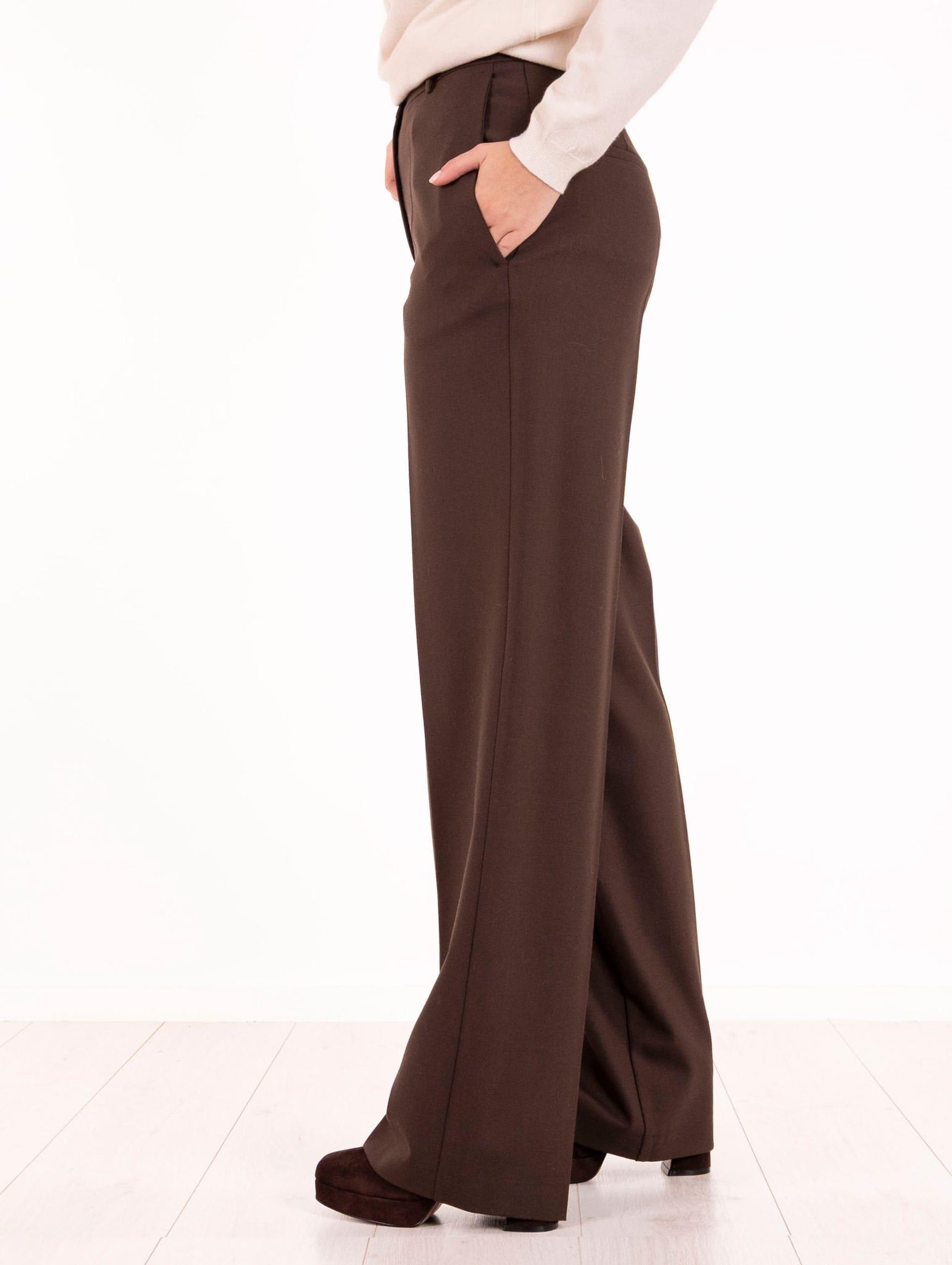 Pantalone Palazzo Alysi in Twill di Lana Marrone 165187A5272 Alysi