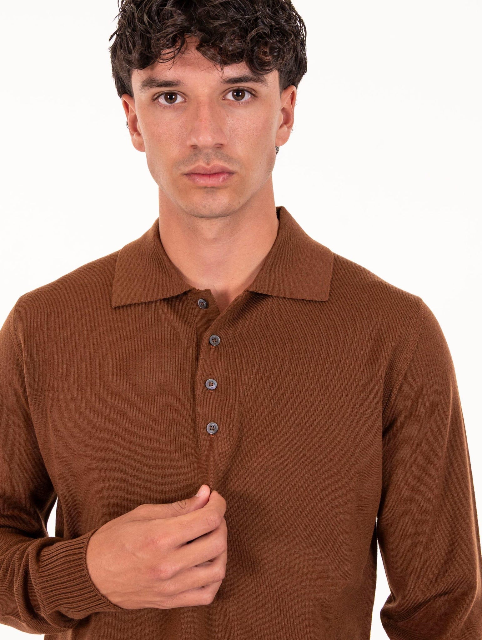 Polo Alpha Studio in Lana Merinos Tabacco AU-3013B1008 Alpha Studio