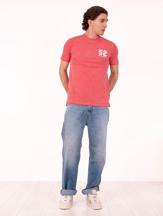 T-Shirt Delav Roy Roger's in Cotone Vintage Rosso