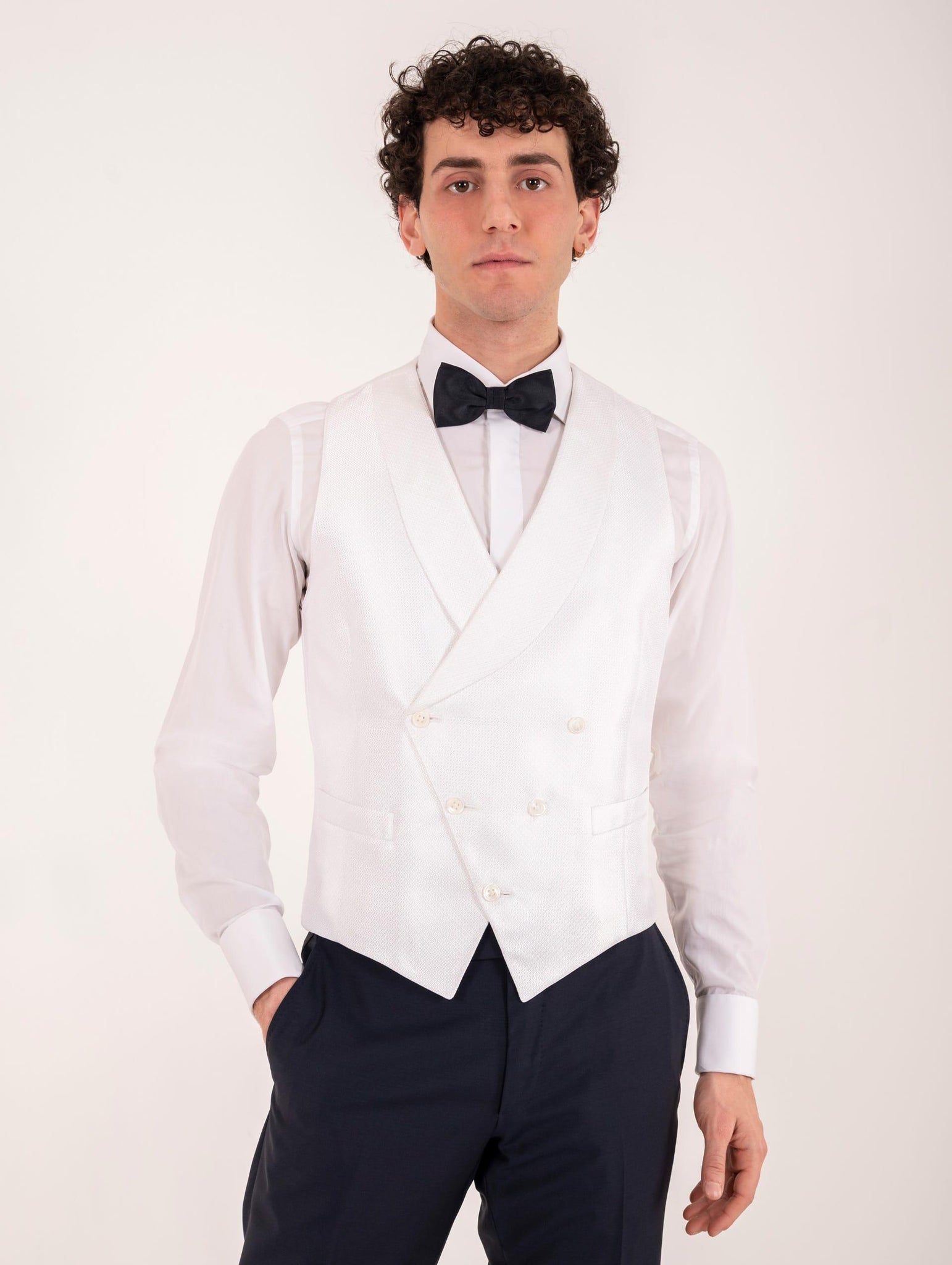 Gilet da Cerimonia Luigi Bianchi Mantova con Ricamo Geometrico Bianco 71616/01 1370BIANCO Luigi Bianchi Mantova