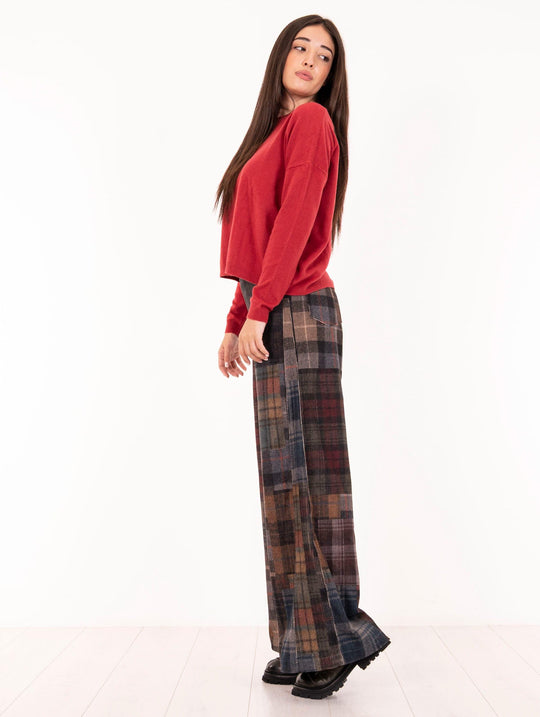 Bye Firenze Patch Check Pants in Multicolor Velvet