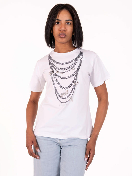 T-shirt Piercing No Secrets in Cotone Bianca e Grigia