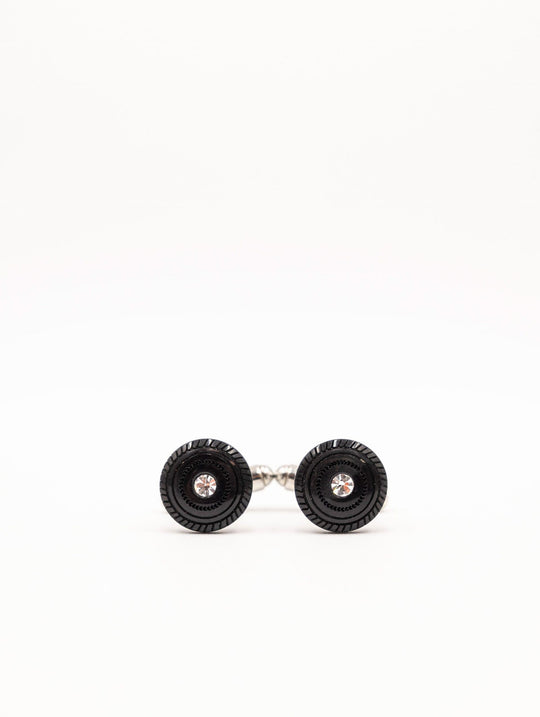 Gemelli Luigi Bianchi aus schwarzem Stahl mit Strass und Intarsien