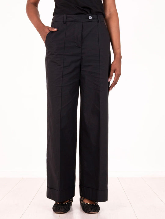 Pantalone Alessia Santi con Risvolto in Puro Cotone Nero