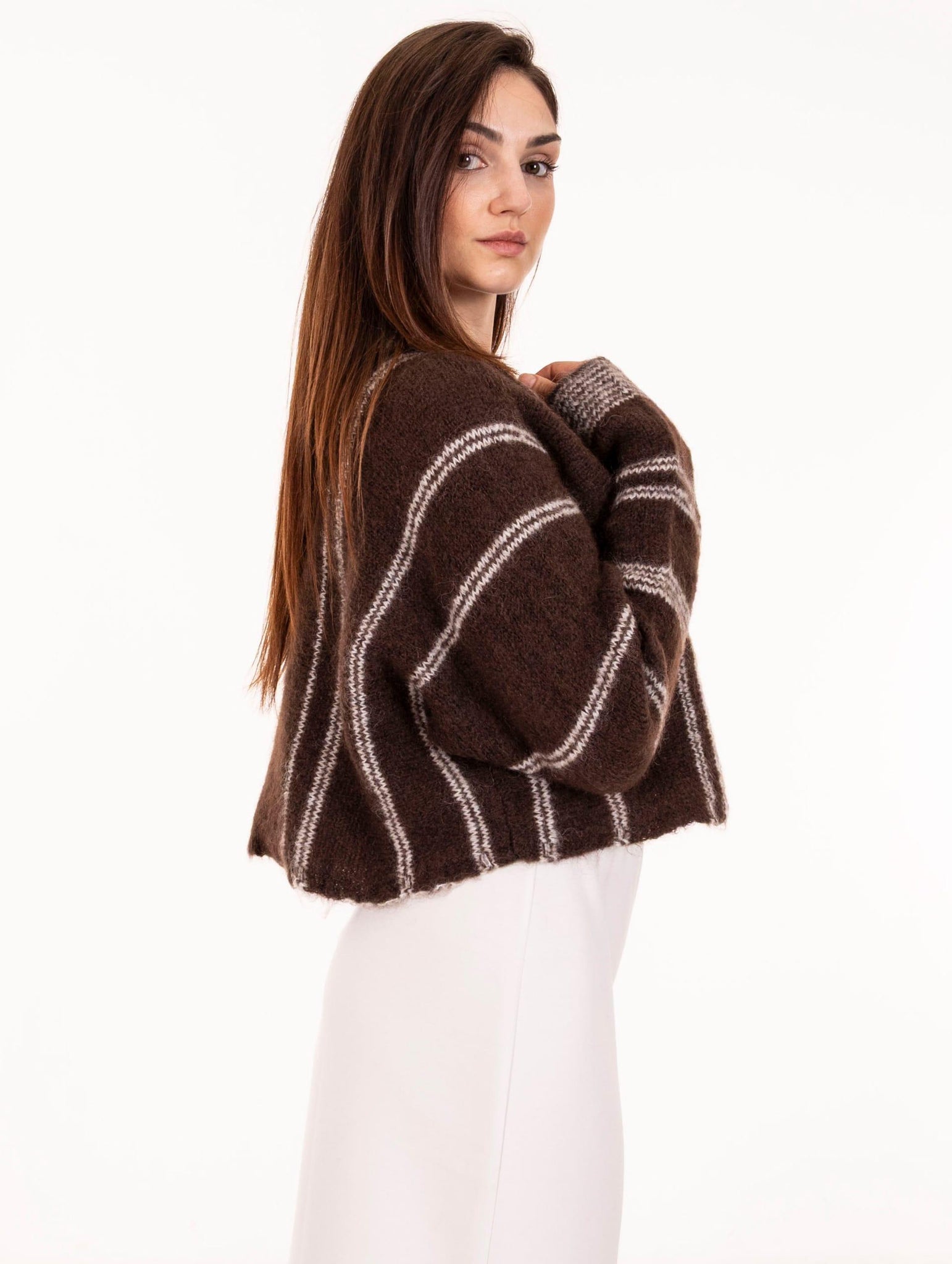 Cardigan Cropped Alysi in Mohair Cioccolato 265438A5028MIX Alysi