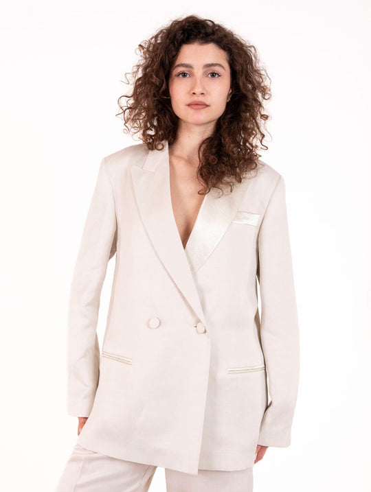 Doppelreihiger Blazer Alysi aus Leinen in Kreideweiß