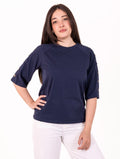 White Wise Button T-shirt in Blue Cotton