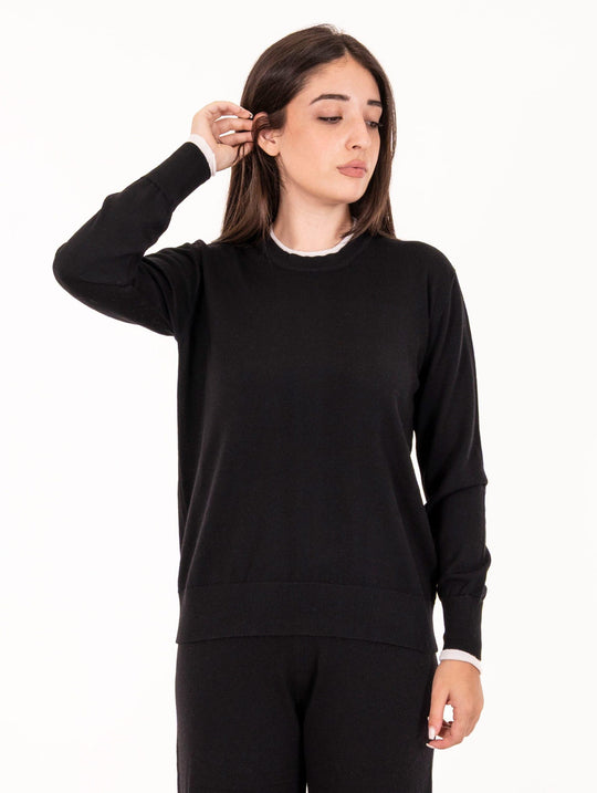 Alpha Studio Bicolor Sweater in Pure Wool Black and White