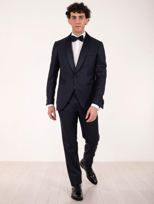 Smoking Rever Sciallato Luigi Bianchi Mantova in Virgin Wool and Silk Drago Night Blue