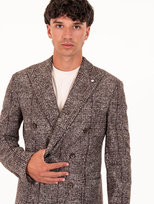 Zweireihige Jacke L.B.M. 1911 aus Jersey und Schurwolle Braun