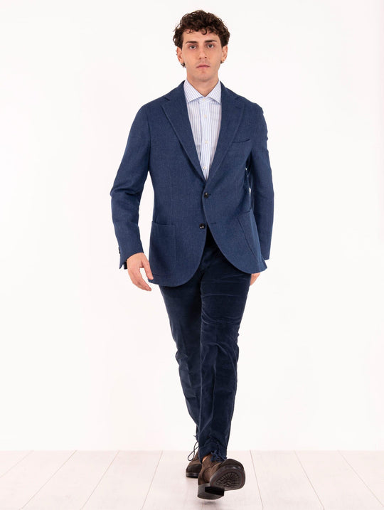 Giacca Sartoriale Four Stroke in Lana e Cotone Spigata Indaco