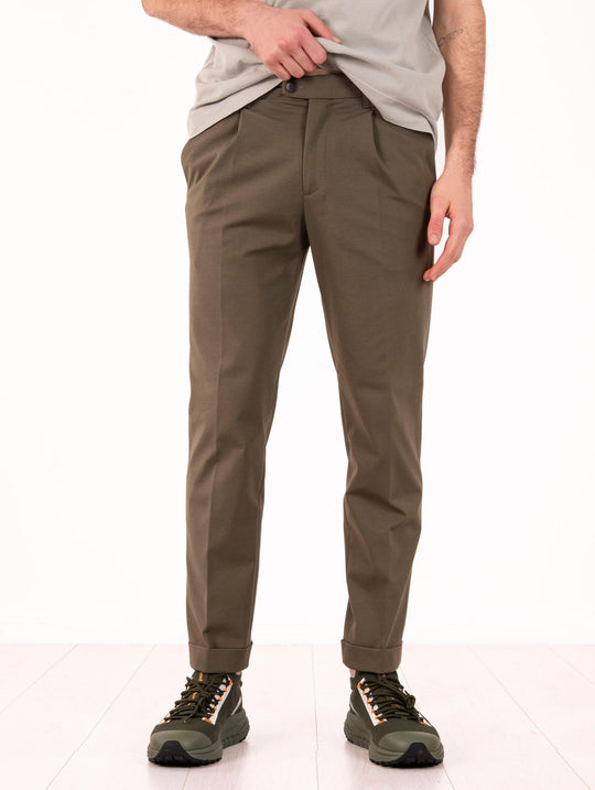 Pantalone Devore in Cotone Piquet Stretch Militare