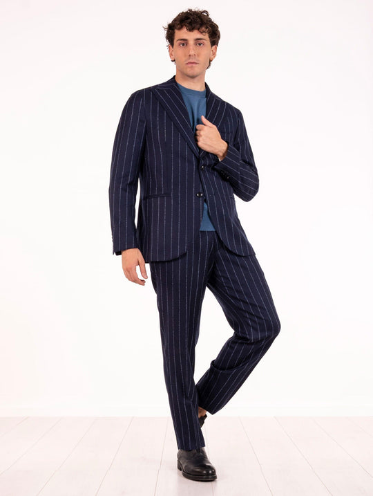 Abito Sartoriale Four Stroke in Lana Vergine Gessato Blu