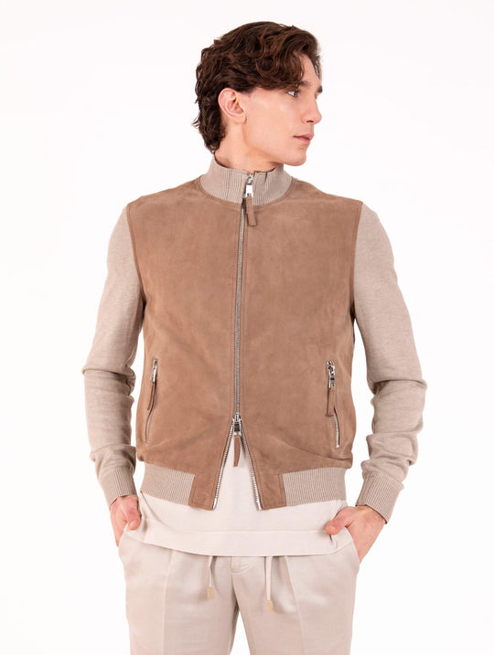 Jacke The Jack Leder aus Leder und Viskose in Vanille und Taubengrau