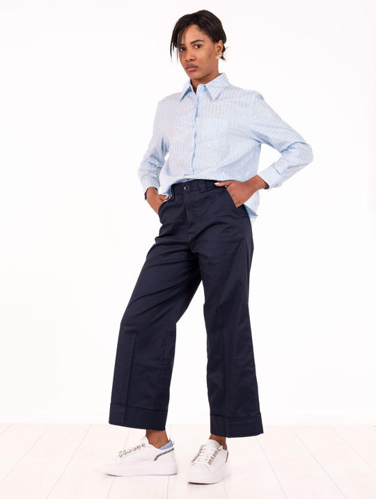 Nosecrets Blue Cotton Shirt with Rhinestones