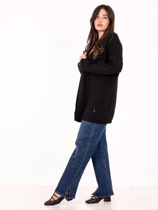 Cardigan White Wise in Misto Viscosa Nero