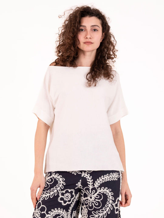 Alpha Studio Long Sleeve Boat Neck Sweater in Milk Cotton