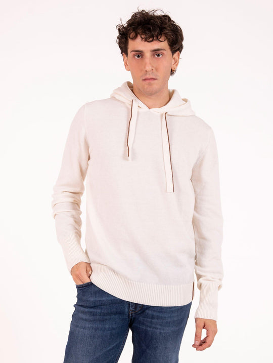 Maglia Alpha Studio con Cappuccio in Lana Geelong Latte