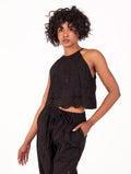 Top Ricamo No Secrets in Cotone Nero