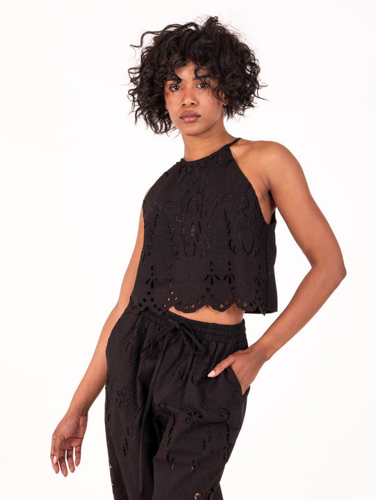Top Ricamo No Secrets in Cotone Nero