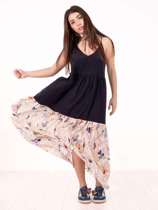 Abito Balze Traffic People in Viscosa Flowers Blu e Bianco