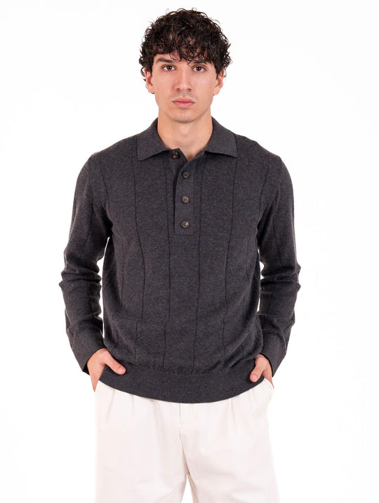 Polo Eleventy Milano in Maglia di Cotone e Cashmere Antracite