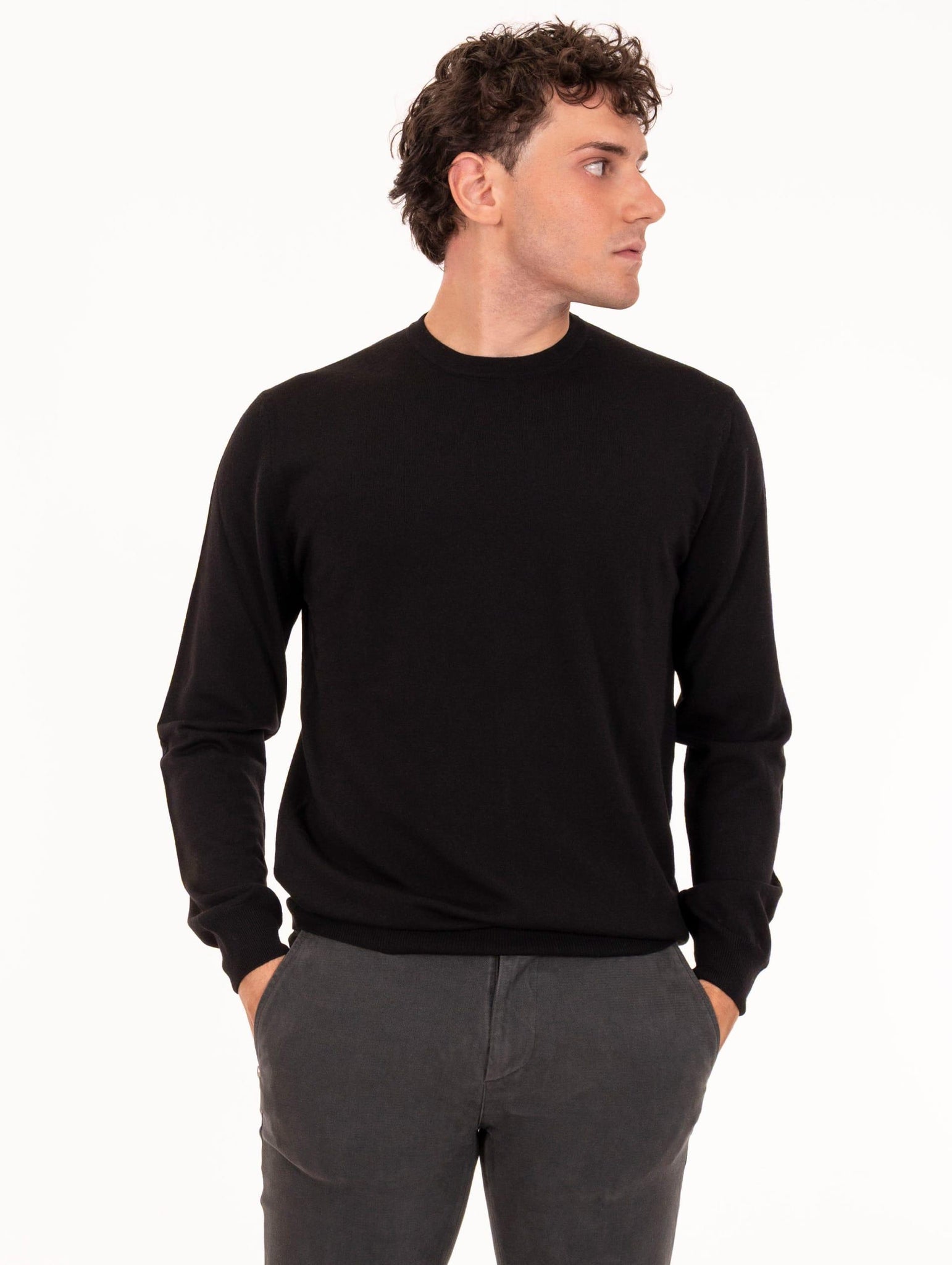 Maglia Girocollo Zanieri in Lana Merycash Fine Nero CG-GRU-21018010 Zanieri