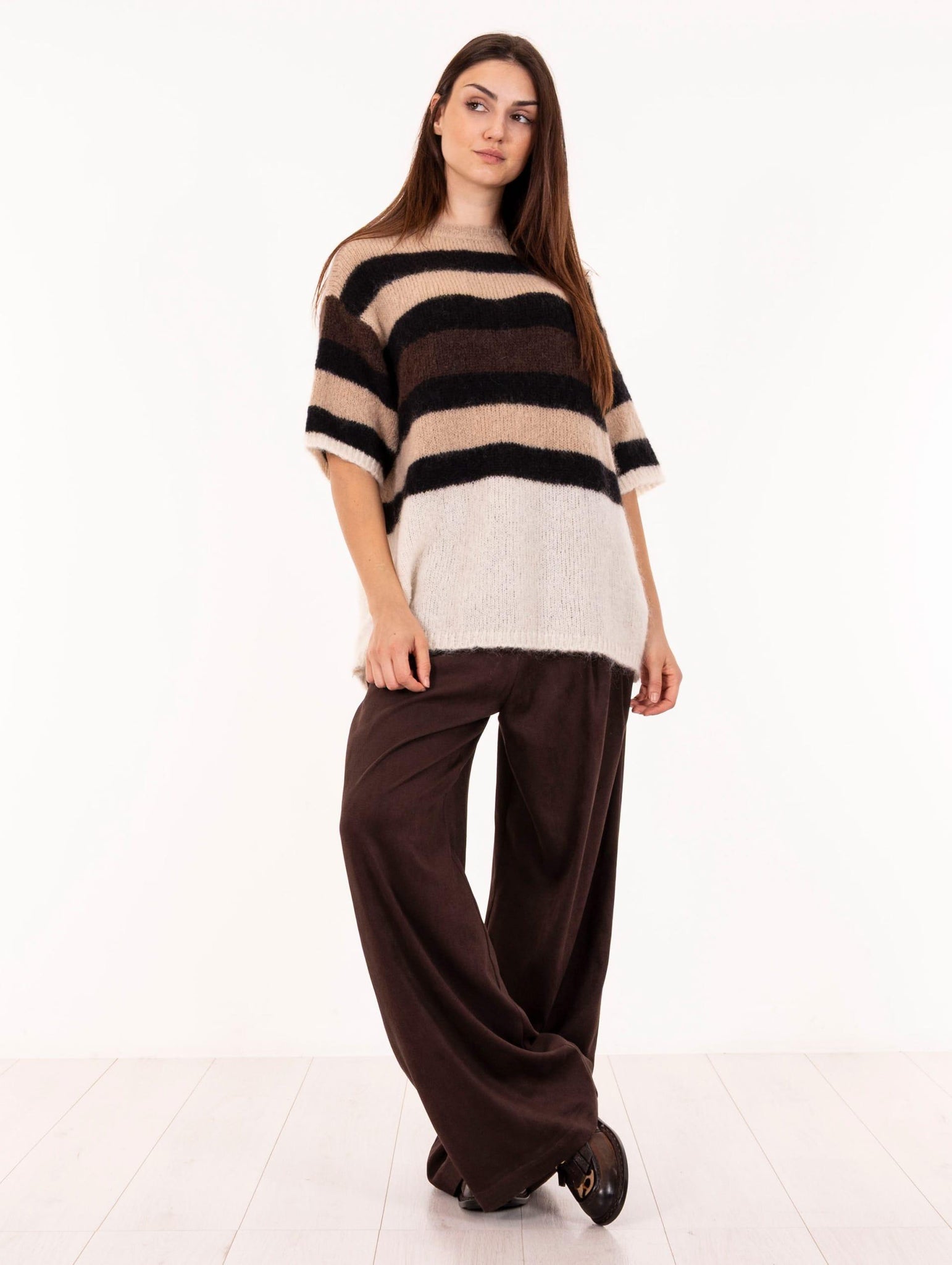 Maxi T-shirt Alysi in Mohair Beige, Nero, Marrone, Panna 265434A5028MIX Alysi