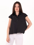 Ausgestellte Bluse White Wise aus schwarzer Baumwolle