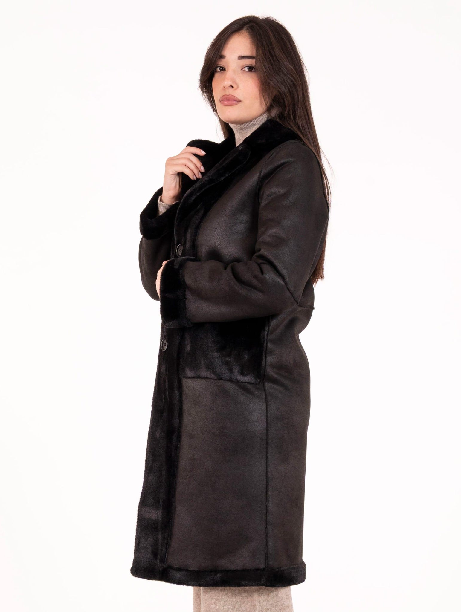 Cappotto Eco Pelliccia Leon e Loulou Nero L500CAMO00024 Leon & Loulou