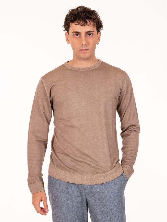 Maglia Girocollo Four Stroke in Lana Merinos Extrafine Sabbia