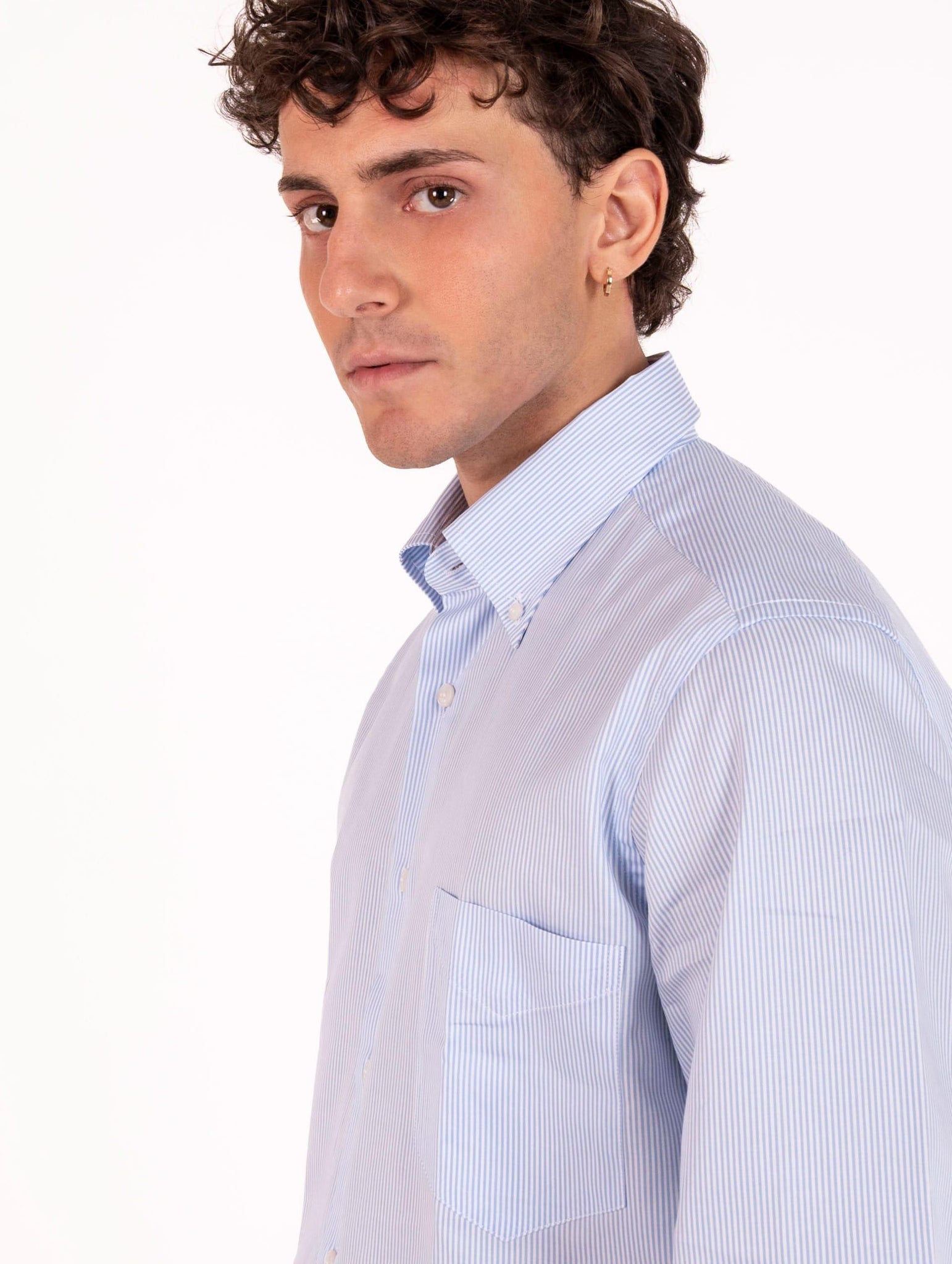 Camicia Regular Orian Botton Down in Cotone a Micro Righe Bianca e Azzurra N35702UP3120 Orian