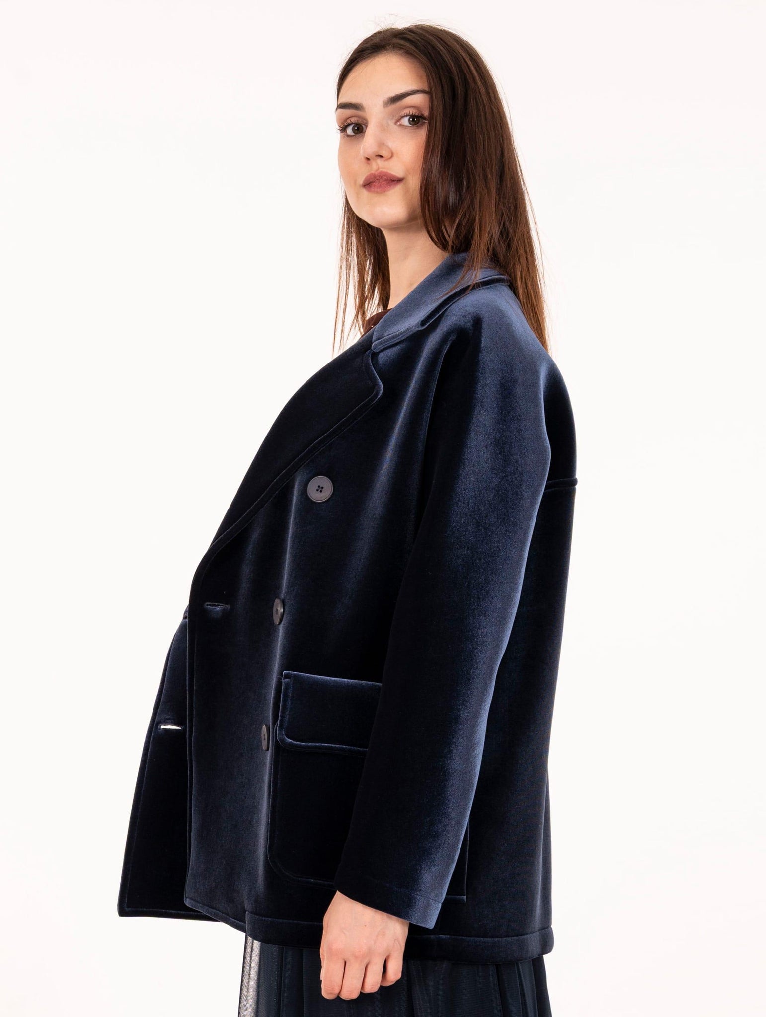 Peacoat Alpha Studio in Velluto Blu Notte AD-4730N2001 Alpha Studio