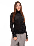 Meimeij Turtleneck in Black Stretch Velvet Tulle