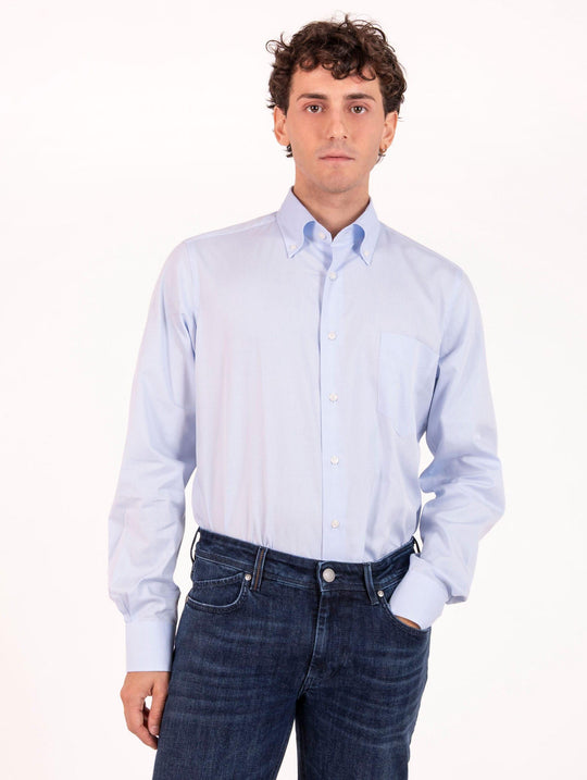 Orian Regular Hemd mit Button-Down-Kragen aus Azurblauer Baumwolle